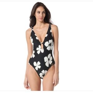 Vince Camuto Women's Floral-Print Plunge One-Piece Swimsuit Size 6 10432